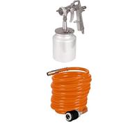 Einhell Pistolet à pulvérisation de Peinture à air comprimé pour compresseur (5 Bar Max, réservoir 1 L, régulateur débit de Peinture et de Jet, raccord Inclus) + Tuyau Spirale 4m