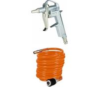 Einhell Pistolet court de soufflage/Soufflette à air comprimé pour compresseur (8 bar max, avec raccord rapide et buse 20 mm) + Tuyau spirale 4m