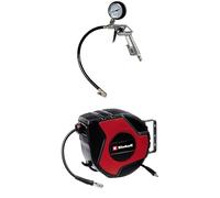 Einhell Pistolet de gonflage avec manomètre à pneu pour compresseur à air (pression maximale 0-8 bar, soupape de décharge, gâchette, embout pour valve et tuyau flexible 37 cm) + Dévidoir auto