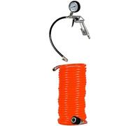 Einhell Pistolet de gonflage avec manomètre à pneu pour compresseur à air (pression maximale 0-8 bar, soupape de décharge, gâchette, embout pour valve et tuyau flexible 37 cm) + Tuyau spirale 8m