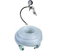 Einhell Pistolet de gonflage avec manomètre à pneu pour compresseur à air (pression maximale 0-8 bar, soupape de décharge, gâchette, embout pour valve et tuyau flexible 37 cm) + Tuyau PVC 15m