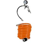 Einhell Pistolet de gonflage avec manomètre à pneu pour compresseur à air (pression maximale 0-8 bar, soupape de décharge, gâchette, embout pour valve et tuyau flexible 37 cm) + Tuyau spirale 4m