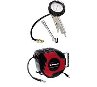 Einhell Pistolet de gonflage avec manomètre professionnel à pneu pour compresseur à air (pression max 0-8 bar, soupape de décharge, gâchette, embout double et tuyau flexible 44 cm) + Dévidoir auto