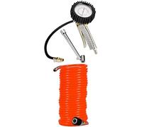 Einhell Pistolet de gonflage avec manomètre professionnel à pneu pour compresseur à air (pression max 0-8 bar, soupape de décharge, gâchette, embout double et tuyau flexible 44 cm) + Tuyau spirale 8m