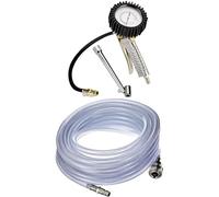 Einhell Pistolet de gonflage avec manomètre professionnel à pneu pour compresseur à air (pression max 0-8 bar, soupape de décharge, gâchette, embout double et tuyau flexible 44 cm) + Tuyau PVC 10m