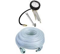 Einhell Pistolet de gonflage avec manomètre professionnel à pneu pour compresseur à air (pression max 0-8 bar, soupape de décharge, gâchette, embout double et tuyau flexible 44 cm) + Tuyau PVC 15m