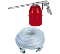 Einhell Pistolet pulvérisateur à air comprimé pour compresseur (8 Bar Max, réservoir 0,9 L, spécial Produits nettoyants et huiles légères, régulateur débit et de Jet, raccord Inclus) + Tuyau PVC 15m