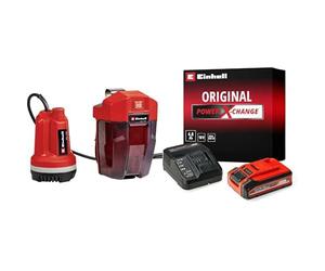 Einhell Pompe d’évacuation d’eau claire sans fil GE-PP 18 RB Li-Solo Power X-Change (li-ion, 18 V, max. 2 bar, débit max. 3000 L/h, boîtier de batterie flexible) avec chargeur et batterie 4,0Ah