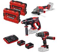Einhell Professional Pack 3 machines sans fil BL - Power X-Change (Meuleuse d'angle, Marteau perforateur, Perceuse-visseuse percussion) + Twincharger et 2 Batteries 4,0Ah + 2 Coffrets rangement E-Case