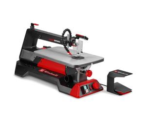 Einhell Scie à chantourner TE-SS 406 Vario FP | 130 W | hauteur 50 mm | table inclinable à 45° | Vario-Speed | pédale | LED | 2 lames