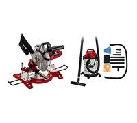 Einhell Scie à onglet radiale TC-MS 2112 (1600 W, Largeur de coupe maximale : 120 mm, Sac à poussière et blocage de sécurité) VERSION KIT avec Aspirateur Eaux et Poussières TC-VC 1820 SA