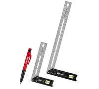 Einhell Set d’équerres, 2 pièces (200/400 mm, angles 90°/45°, graduations mm/pouces, ouvertures de traçage 10 mm, niveau à bulle, trusquin, pointe à tracer, profilé en aluminium, porte-mine)