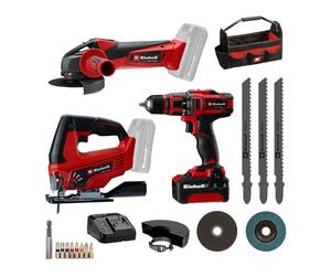 Einhell Set d’outils sans fil TE-TK 18/3 Li Kit | PXC | 18 V | perceuse-visseuse TE-CD 18/40 Li | meuleuse TC-AG 18/115 Li | scie sauteuse TC-JS 18 Li | batterie 4,0 Ah