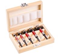 Einhell set de mèches Forstner, 5 pièces (Ø 15-35 mm, acier outil C65 DIN 7483 G, pointe de centrage précise, 4 arêtes de coupe, tête conique, tranchant transversal, tige E 6.3, coffret bois)