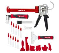 Einhell set de réparation silicone, 22 pièces (pistolet à cartouche avec support rotatif à 360°, 4 lisseurs de joints, couteau à joints, gratte-joints, grattoir, spatule, 10 bouchons à vis)