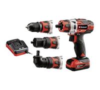 Einhell Kit perceuse-visseuse sans fil TE-CD 12/1 3X-Li (12 V, lithium-ion, vendue avec batterie 2,0 Ah, chargeur, embout coudé + embout excentré, boîte de rangement à fermeture magnétique)