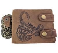 Einkaufszauber Portefeuille en cuir de buffle véritable signe du zodiaque Scorpion avec chaîne