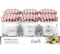 Einkochwelt 6er Tray 230 ml Sturzgläser TO66, avec caps vissés rouge foncé/blanc à carreaux d225