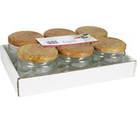 EINKOCHWELT Pot à couvercle vissé 330ml avec couvercle TO 82mm Tray en bois, clair (pack de 6)