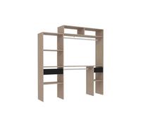 EINSACC Kit Dressing Extensible Artic EKIPA - Décor mélaminé Chene et Noir - 2 penderies + 2 tiroirs + Surmeuble- L198 x P40 x H202 cm