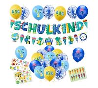 Einschulung Junge 2026 Deko Set, Schulkind 2026 Partydeko mit Banner, Tortenaufleger, Aufklebern & 20 Ballons, Einschulung Deko für Schulanfang, Kindergeburtstag, Schuleinführung (Blaugrün) (lanse)