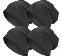 EINSKEY Bonnet léger et souple pour homme et femme, surdimensionné en coton fin, bonnet de chimio, bonnet de nuit pour toutes les saisons, Lot de 4 (noir), taille unique