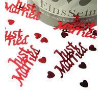 EinsSein 14g Confettis pour Décorations Just Married Approx. 180 Part. Rouge Brillant métallique Confetti Paillette Paillettes confiti Mariage Sortie eglise Decoration Table eglis Anniversaire Petite