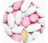 EinsSein 1kg Dragées Amandes Gracile midi blanc & rose mat | ca. 300 pièce Dragees Mariage Baptême Communion Célébrer Fête Candybar | Cadeaux Invités | Bonbons aux Amande Premium