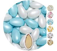 EinsSein 1kg Dragées Mariage Amandes Conchiglia blanc & bleu clair perle | ca. 280 pièce Dragees Mariage Baptême Communion Célébrer Fête Candybar | Confiserie Candy Bar | Cadeaux Invités