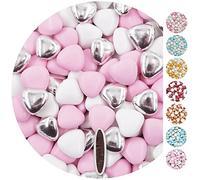 EinsSein 1kg Dragees mariage au chocolat cœur Mix médium blanc-rose-argent brillant baptême noël communion amandes et recevoir fêter de fete couleur pas cher aux bombe tag voir