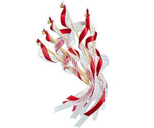 EinsSein 20x Baguettes de Mariage Romantiques avec Rubans Rouges et Clochettes | Bâtons Vive les Mariés | Accessoires Sortie Église ou Mairie | Décoration Bois Mariée et Marié
