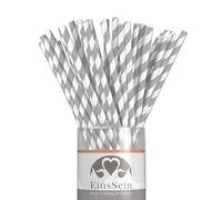 EinsSein 25x Pailles de Papier Stripes L 19,5cm Blanc-Argent