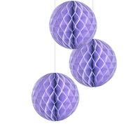 EinsSein 3X Boules en nid d'abeille Supreme 25cm Lilas Boule Papier Boules de Rose Banderole Pompoms Pom poms Porte clefs Decoration Fleurs Anniversaire Table Plan eventail éventail en Birthday Soie