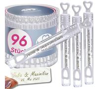 EinsSein 96x Bulles de Savon Personnalisées Mariage - Tubes Cœur Blanc avec Autocollant | Wedding Bubbles Favors | Cadeaux Invités Mariage, Baptême, Anniversaire, Fête | Décoration de Table