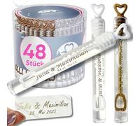 EinsSein Bulles de Savon Mariage 48pcs - Tubes Cœur Or Bronze & Blanc avec Autocollant Personnalisé | Cadeaux Invités Mariage, Baptême, Anniversaire, Fête | Décoration Table