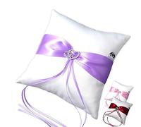 EinsSein Coussin Alliance Mariage Amore 20x20 cm Lilas Blanc | Dentelle & Ruban Satin | Porte-Alliance Vintage Romantique | Coussin Anneaux Déco Élégante Cérémonie
