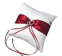 EinsSein Coussin d’Alliance Bague Mariage Amore 20x20 cm | Rouge et Blanc | Oreiller Porte-Alliance Vintage avec Ruban en Satin | Cœur Déco pour Anneaux | Accessoire Cérémonie Nuptiale