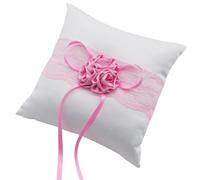 EinsSein Coussin d’Alliance Bague Mariage Flower Rosé 20x20 cm | Rose et Blanc | Porte-Alliance avec Fleur, Dentelle et Ruban Satin | Oreiller Romantique pour Anneaux | Déco Élégante Cérémonie
