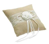 EinsSein Coussin d’Alliance Bague Mariage Jute Flower 20x20 cm | Beige | Porte-Alliance avec Fleur en Jute, Dentelle et Ruban | Oreiller Champêtre Chic pour Anneaux | Déco Rustique pour Cérémonie
