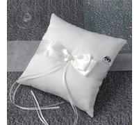 EinsSein Coussin d’Alliance Mariage Twinbow 20x20 cm Crème Ivoire | Porte-Alliance avec Dentelle & Ruban Satin | Coussin Anneaux Romantique | Déco Vintage Élégante Cérémonie Nuptiale