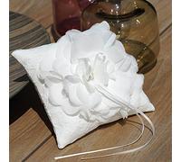 EinsSein Petit Coussin d’Alliance Bague Mariage Fleur 15x15 cm | crème Ivoire | Porte-Alliance avec Fleur, Dentelle et Ruban Satin | Oreiller Romantique pour Anneaux | Déco Élégante Cérémonie Vintage