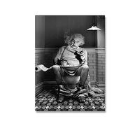 Einstein assis sur les toilettes lecture journal affiche noir blanc toile peinture mur Art photos for salon décor à la maison (Color : A, Size : 40x60cm No Frame)