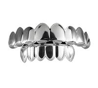 EIOLWJIEO Haut Bas Fausses Dents Halloween Bouche grilles Punk cuivre plaqué Or dent Performance fête Ornement Fournitures pour Festival, Argent, Régler