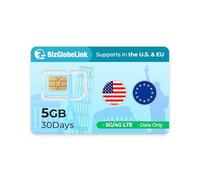 EIOTCLUB Carte SIM de Voyage Globale, 5 Go de données pour 30 Jours dans 33 Pays européens et aux États-Unis, 5G, Rechargeable, sans numéro de téléphone, Plug-and-Play