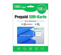 EIOTCLUB Carte SIM Prépayée, 18 Go pour 180 Jours, sans Contrat, Compatible Vodafone et O2, pour Caméras 4G LTE et Routeurs
