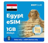 EIOTCLUB eSIM prépayée égyptienne, 1 Go 30 jours | Internet haut débit 5G | Données uniquement | Partage de points d'accès pris en charge | Rechargeable