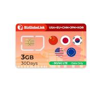 EIOTCLUB Global Travel Carte SIM 3 Go de données pour 30 jours, 33 pays européens, États-Unis, Chine, Corée, Japon, données rechargeables uniquement, pas d'appel ou de SMS, Plug and Play