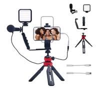 EIOYUMY Kit de vlogging pour iPhone Android, avec support de téléphone, trépied, lumière LED, microphone pour une utilisation à une main, appels vidéo, vlogging, YouTube, Instagram, Tiktok