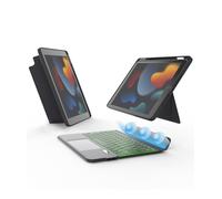 EIP Étui avec clavier Bluetooth pour iPad 10,2" (7e/8e/9e génération), 10,2" avec raccourcis stylet brevetés, protection, support à charnière réglable, étui amovible, 7 couleurs de rétroéclairage
