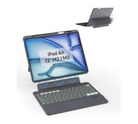 EIP Étui avec clavier Bluetooth pour iPad Air 13" (M3 2025/M2 2024), 13" magnétique amovible avec pavé tactile, touches rétroéclairées 7 couleurs, support des raccourcis stylet, coque de protection